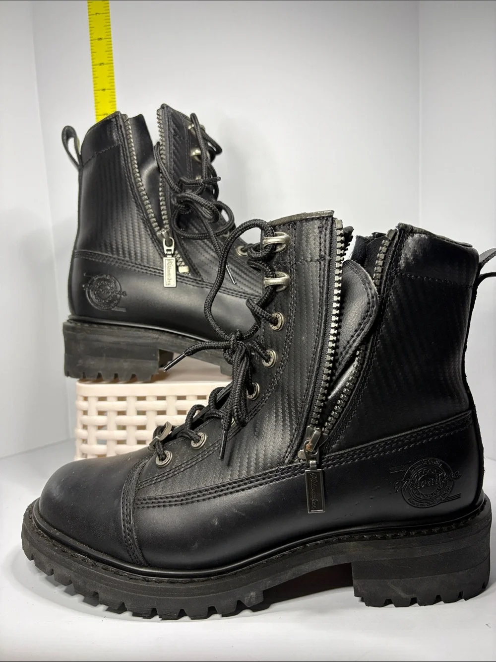 8 eee Milwaukee Black Lug-Sole double Side-Zip Lace-Up Boots.‎ Box 28